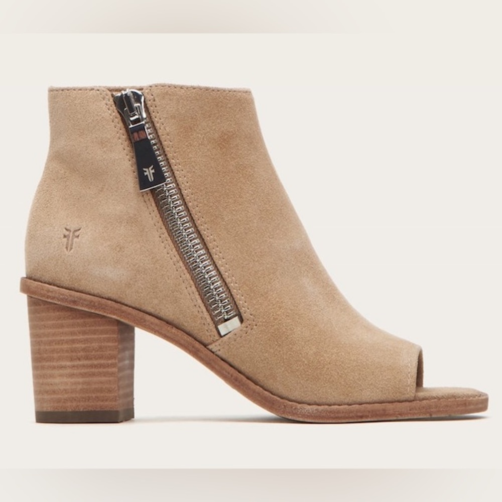 Frye Brielle Light Tan Suede Leather Side Zip Peep Toe Booties Size 9